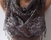 Super elegant  scarf -- Lace scarf  Moca gray