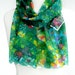 Green Silk Scarf. Hand Painted Silk Scarf. Green, Yellow, Blue Silk Scarf. Silver Checks Fashion. 10x60 in. (25x150 cm). Ready to Ship.