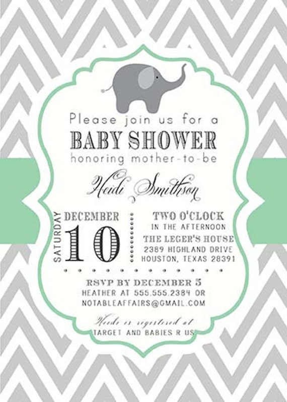 Gray and Mint Green Elephant Modern Baby Shower by NotableAffairs