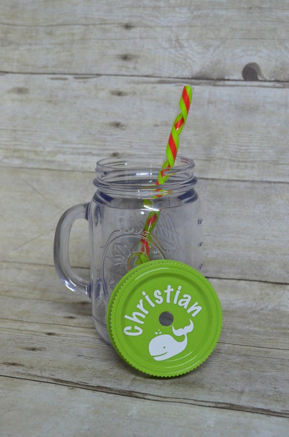 Personalized Plastic Mason Jar Tumblers with Straw Great for