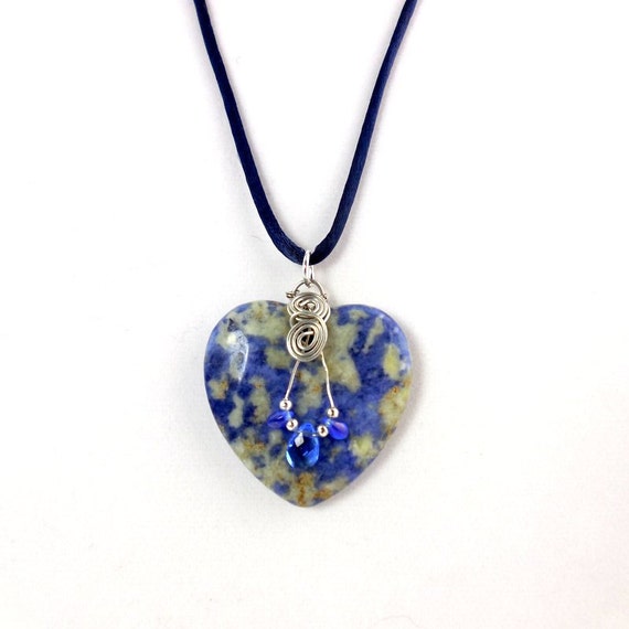 Blue Gemstone Heart Necklace Stone Heart Necklace Pendant