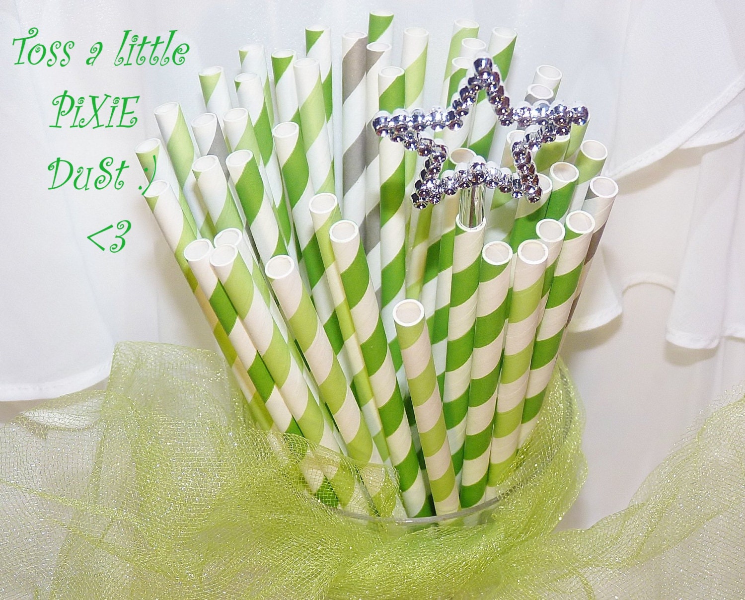 TINKERBELL 60 Paper PiXiE StIcKs Straws Tinkerbell Greens and
