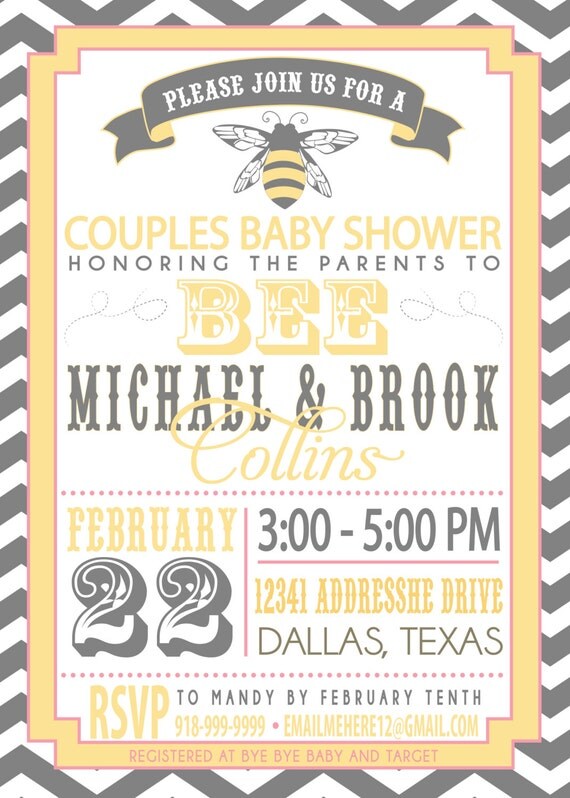 ON SALE Couples baby Shower Invitation Parents to BEE