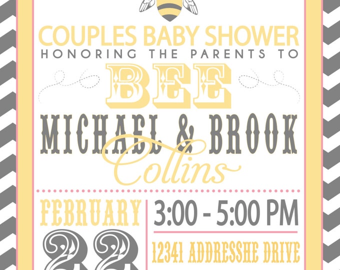 ON SALE! Couples baby Shower Invitation- Parents to BEE