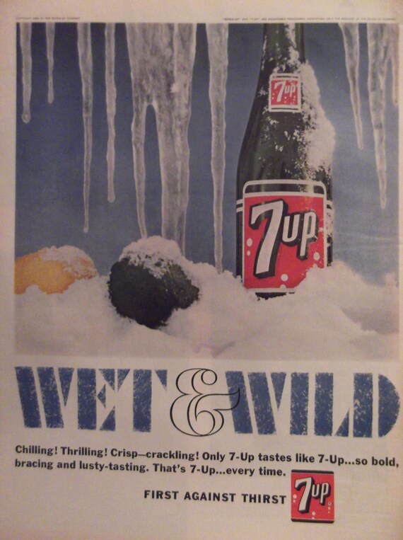 1960s 7UP ADVERTISEMENT Vintage Soda Ads Home Decor Original 1960s Soda Advertising