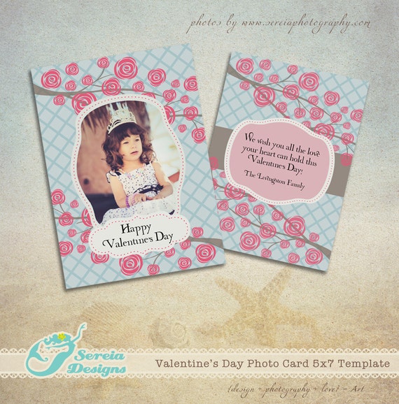 Valentine's Day Photo Card Photoshop Template PSD - Rose Valentine ...