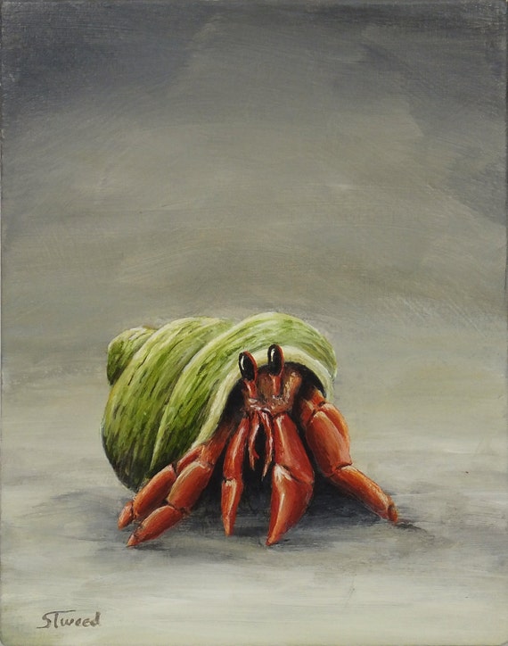 Items similar to Daily Painting Red Hermit Crab in Green Shell