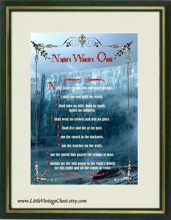 Items similar to Game of Thrones NIGHT WATCH OATH Poster art print Quote art print