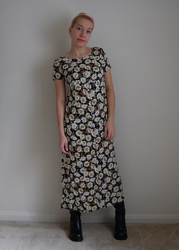 ON SALE...1990s maxi rayon dress  button down floral dress  size SM