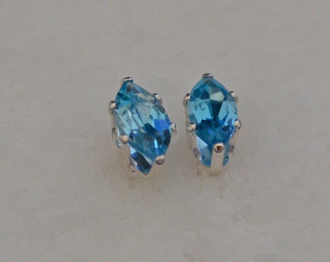 Topaz Studs, 10x5mm Marquise, Swiss Blue, Natural, Set in Sterling Silver E285