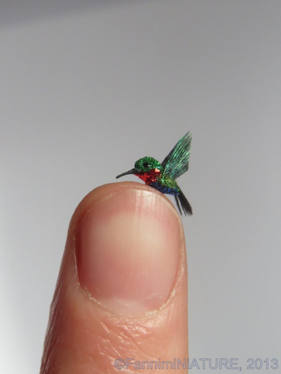 Dollhouse miniature OOAK hummingbird Blue Tufted Star