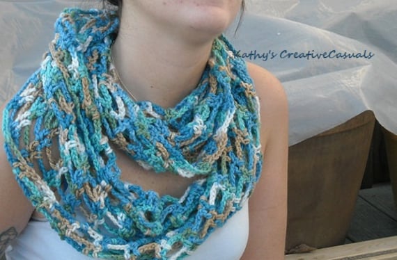 Women's Airy Scarf - Infinity Loop Scarf - Lightweight Scarf - Beach Light Scarf - Beachy Colors - Mesh Scarf - Cinch Scarf - Button Strap