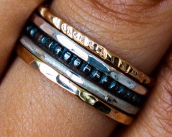 Mixed Metal Ring Gold & Sterling Silver Stack Ring Set