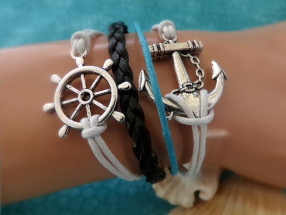 Anchor Bracelet Ships Wheel Bracelet Black Turquoise