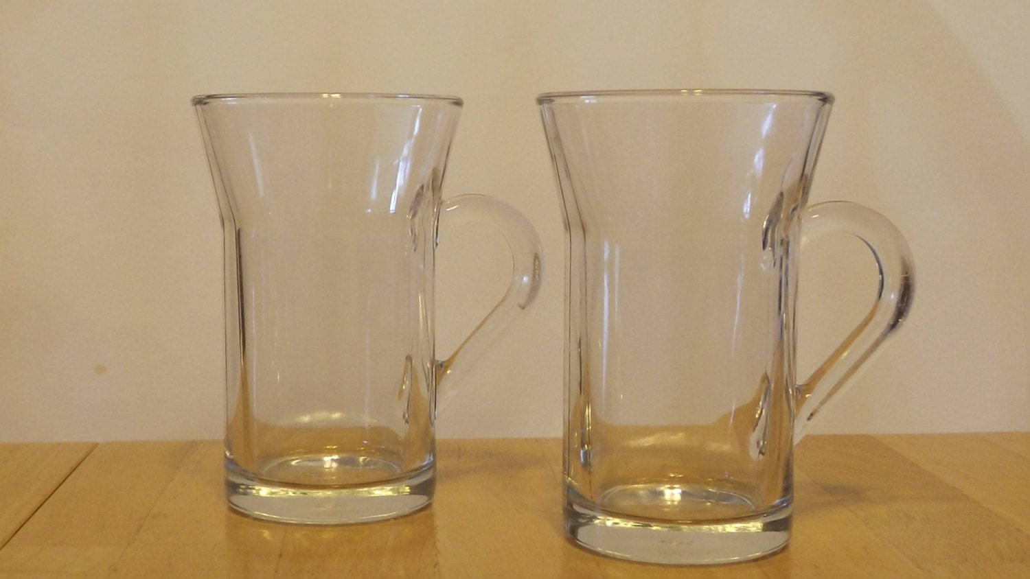 Vintage / Retro Clear Glass Coffee Mugs / Glasses Set of 2