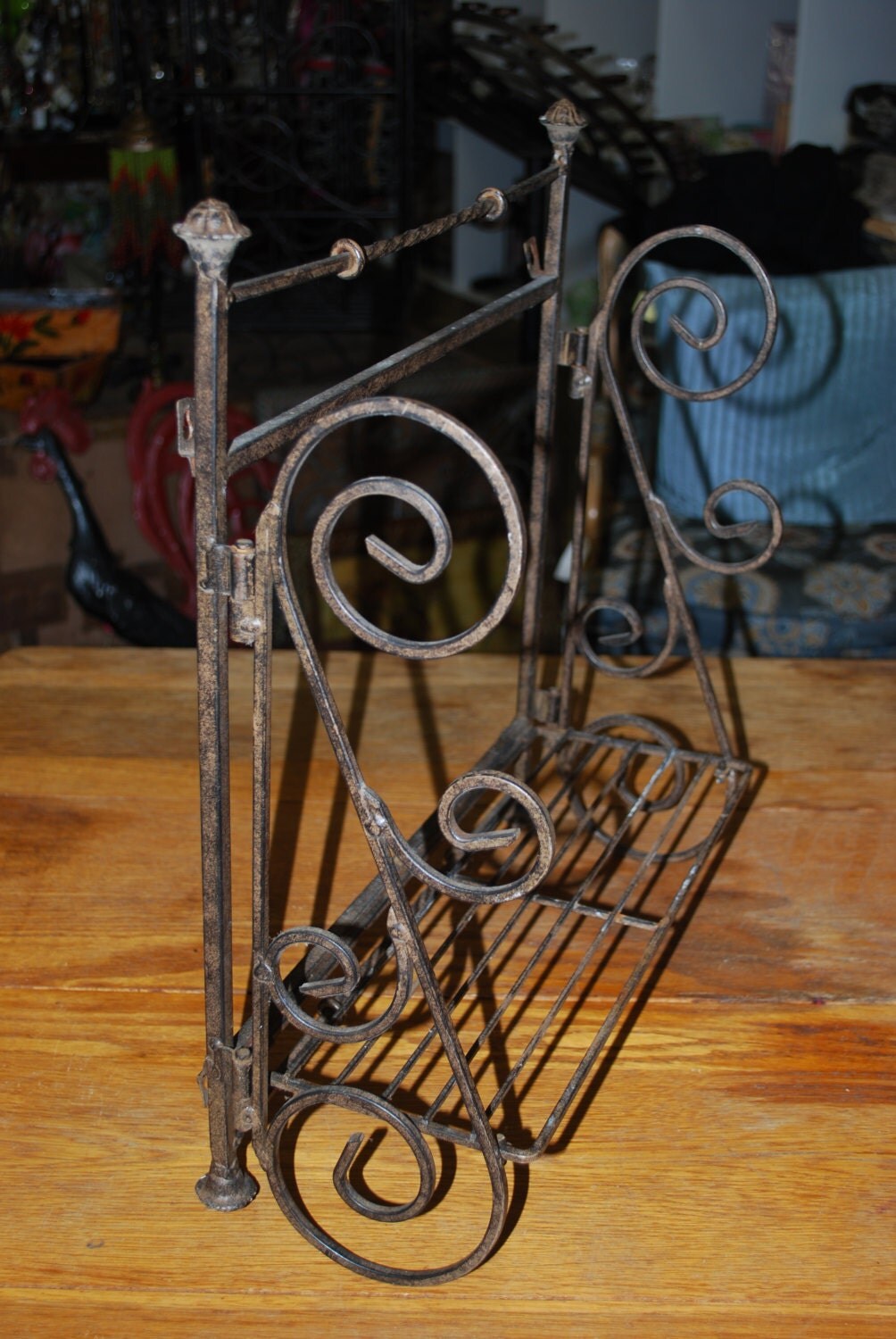 Vintage Wrought Iron Shelf Towel Rack