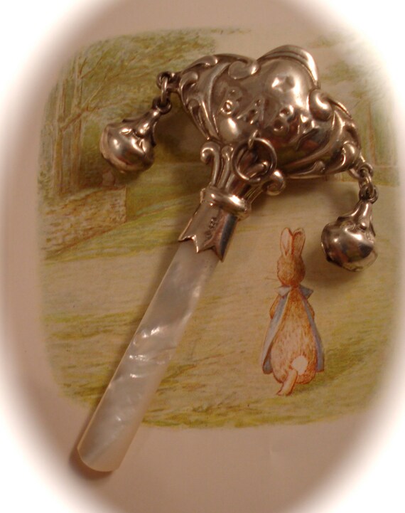 Vintage STERLING BABY RATTLE Victorian Style by DaffodilsVintage