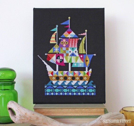 Voyage - Modern Pirate Ship cross stitch embroidery pattern PDF - Instant download