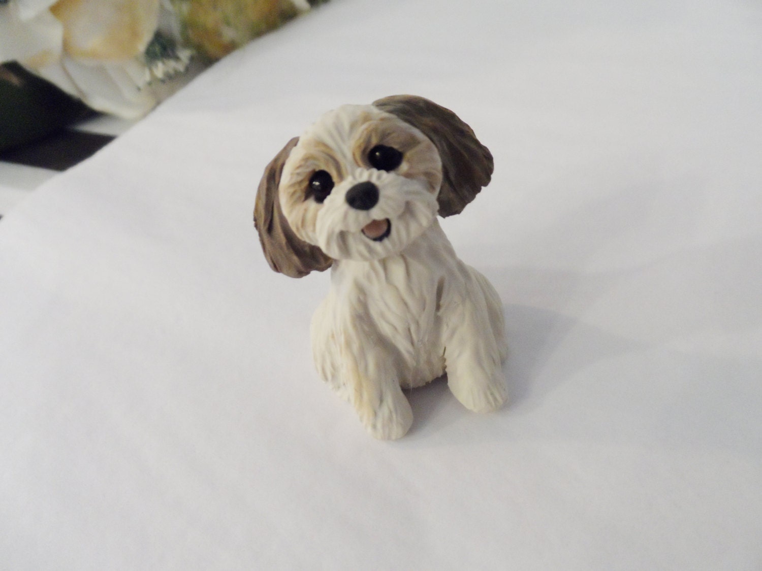 Sitting Pretty Shih Tzu Figurine Hand Sculpted polymer clay