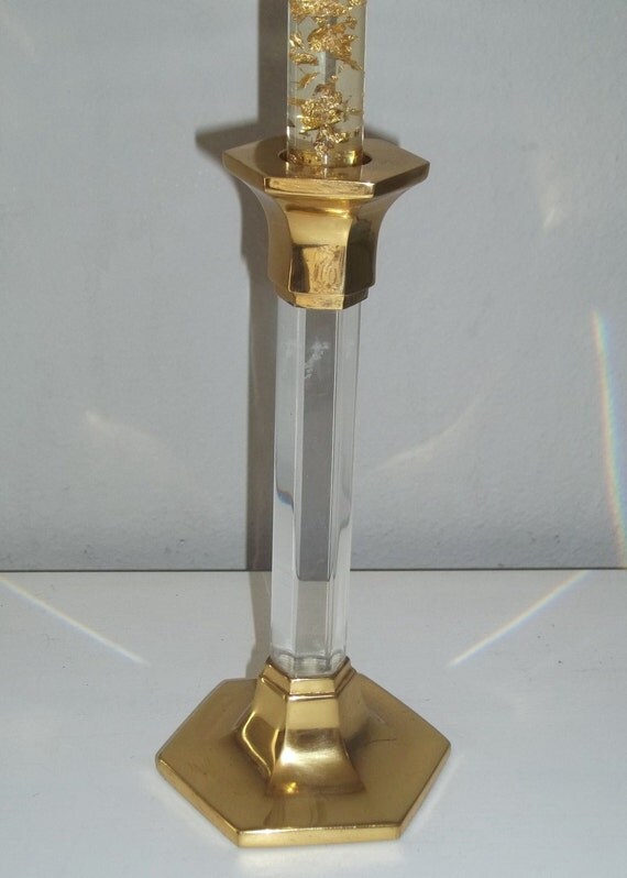 Partylite 7 LUCITE & BRASS CANDLESTICK Candle by RetroBeauties