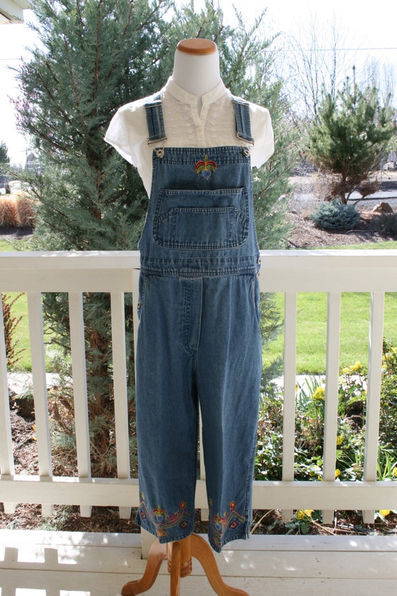 Vintage 80s 90s Denim Womens Overalls Capris Jean Bib Overall