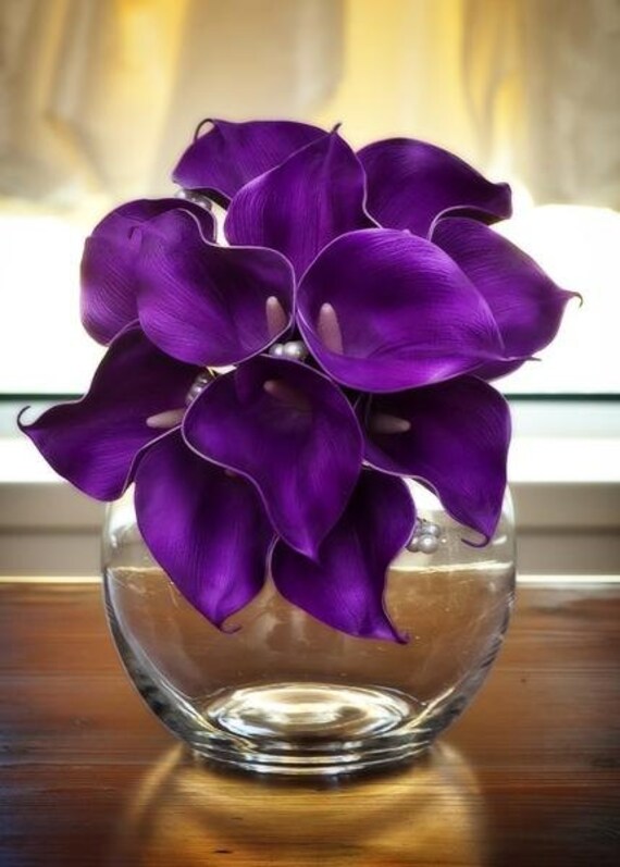 Items similar to Purple Real Touch Calla Lily Wedding Bouquet Flower