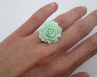 Mint Flower Ring, Mint Ring in Silver, Bridesmaid Ring, Pastel Green Ring