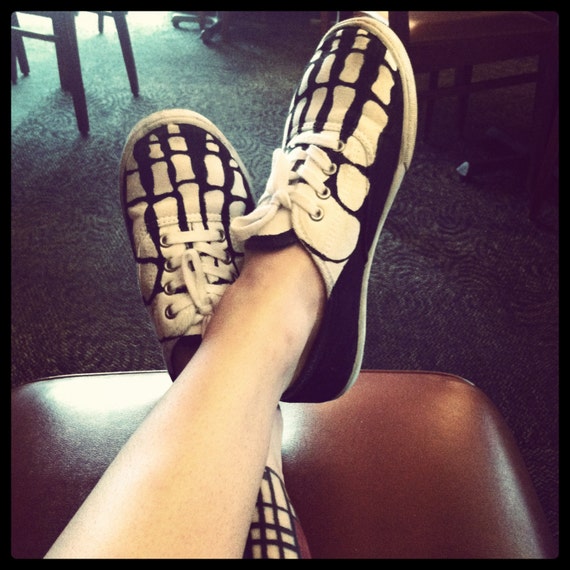 Women's Hand Painted Keds Style Skeleton Shoes