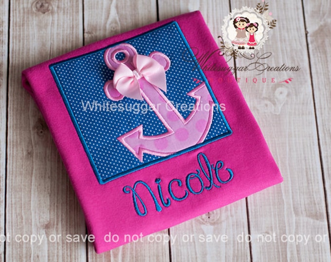 Girls Anchor Box Embroidered Shirt - Custom Monogrammed Sailing Shirt