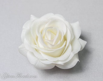 Creme White Rose Hair Clip, Real Touch Wedding Hair Fascinator Hair Head Piece. bridesmaids, prom Real Touch Flowers. Tea Rose Collection