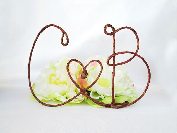 Personalized Rustic Cake Topper with Your Initials and HEART Accents, Shabby Chic Wedding, Rustic Wedding, Wedding Cake Topper