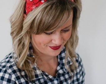 Dolly Bow, Red Bandana, Rockabilly Wire Headband Flexible Pin Up