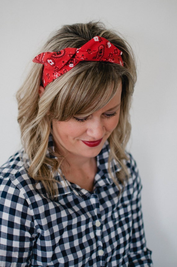 Dolly Bow Red Bandana Rockabilly Wire Headband Flexible Pin