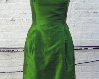 Apple Green Scooped Neckline Silk Shantung Cocktail Dress