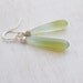 Simple Elongated Drop Shape Light Green Chalcedony Earrings, Argentium Sterling Silver Hoops, Gift Under 20
