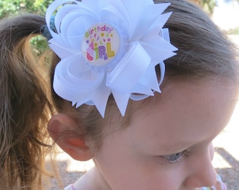 White Birthday Hair Bow - Birthday Hair Clip - Birthday Girl Hair Bow - White Hair Bow - Birthday Accessory - Birthday Girl