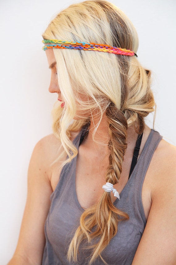 Hairstyles With Elastic Headband | neon headband tie dye yarn hair band boho style elastic Hairstyles With Elastic Headband | neon headband tie dye yarn hair band boho style elastic
