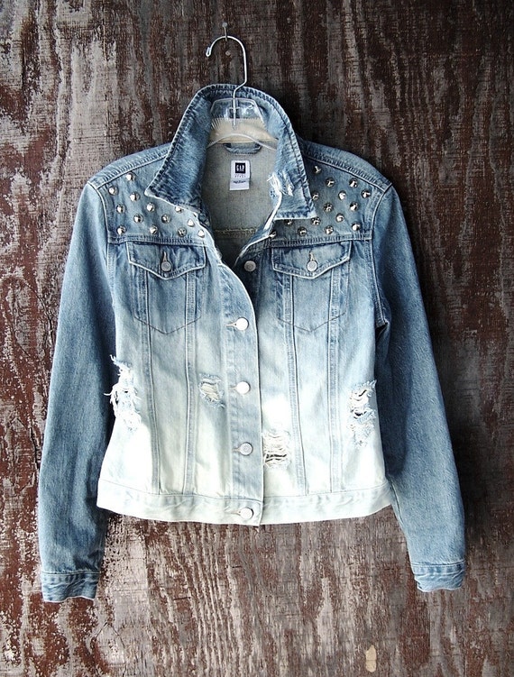 STUDDED DENIM JACKET dip dye ombre bleached by GloriousMorn