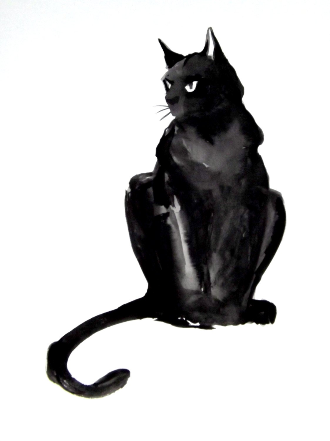 Download Black cat original watercolor painting 12 X 9 modern