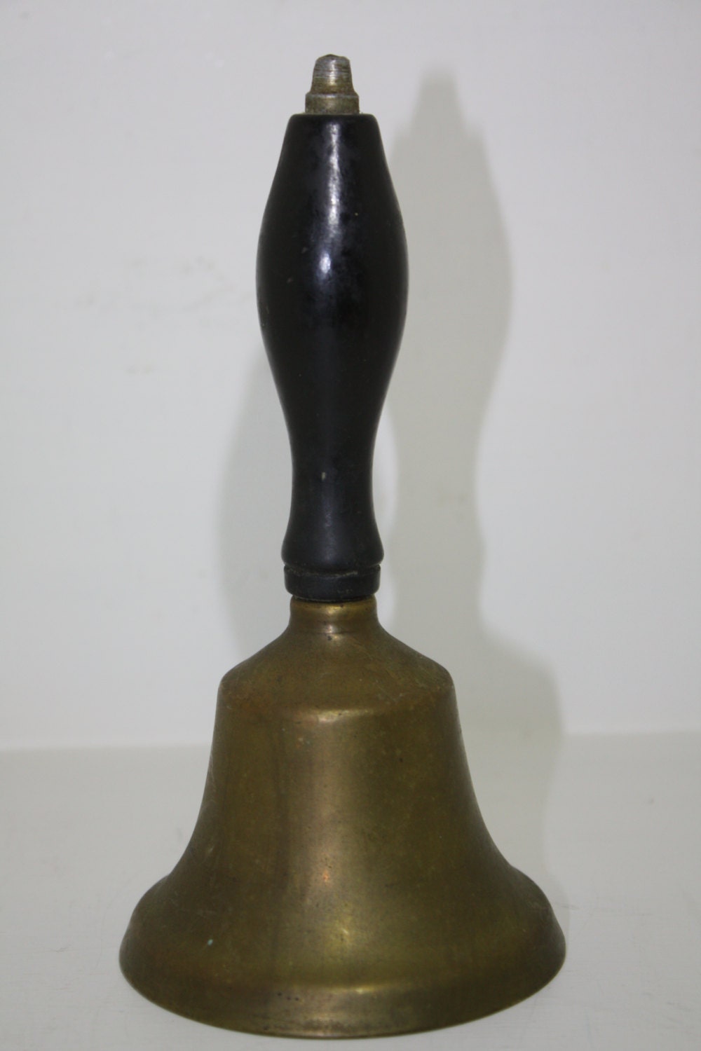 Vintage Brass Bell with Wood Handle Recess School Bell