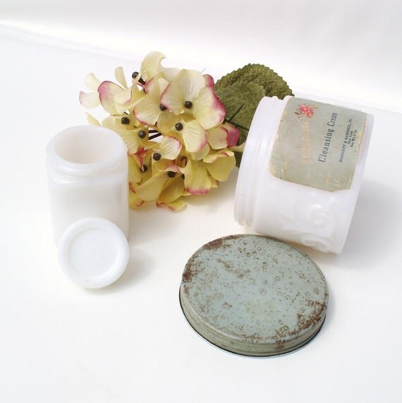 Old Makeup Jars Mint Green Milk Glass Vanity Jars Cosmetic