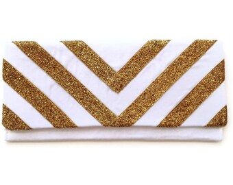 White and gold bridal clutch  Chevron stripe envelope sparkle clutch ...
