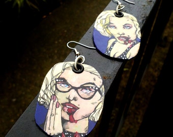 Zombie Marilyn Monroe - hand-painted earrings in deep purple