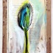 BOTANICAL TWO Mixed Media Abstract Painting - Stitched onto Cardboard