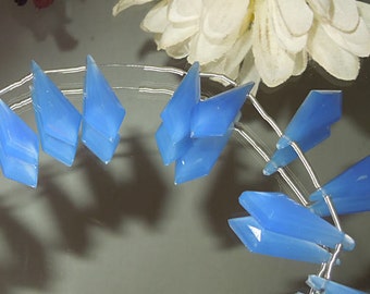 Destash- Cornflower Blue Chalcedony Facet Kite Tilak Briolette- 8x22mm- Bastet's Beads
