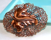 SJK VINTAGE -- Large Copper Filigree and Autumn Leaf Brooch (1950's-60's)