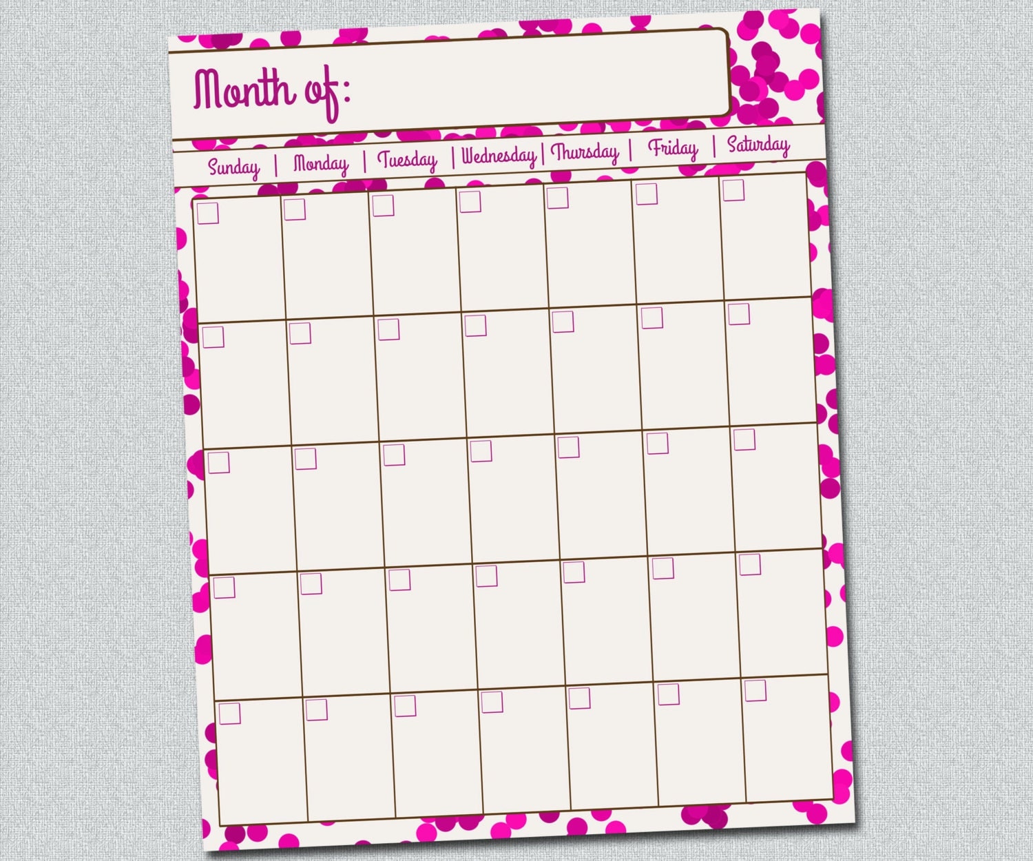 Items similar to Printable Calendar Monthly Planner DIY Month Daily