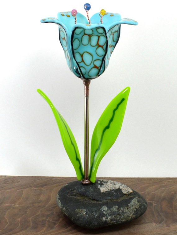 Fused Glass Flower Lamp / Art Glass Table Lamp / Stained Glass