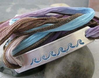 Waves Silk Ribbon Wrap Bracelet, Waves Bracelet, Ocean Bracelet, Surfer Bracelet, Beach Bracelet, Summer bracelet, silk ribbon wrap