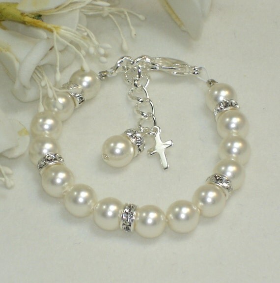 Items similar to Baptism Bracelet Jewelry, Baby Jewelry, First Pearl